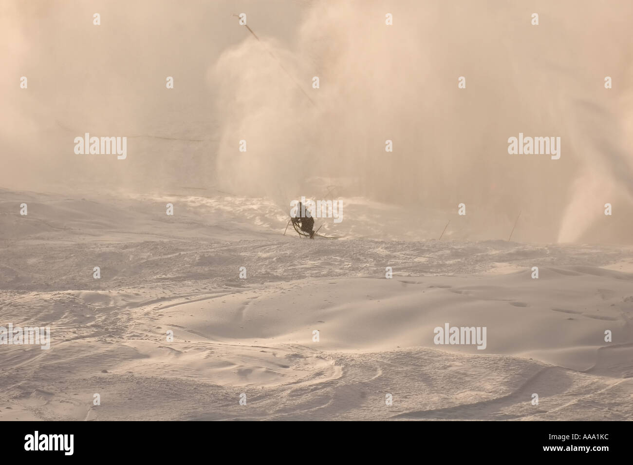 A snow maker adjusts a snowmaking gun at Sugarbush Resort in New