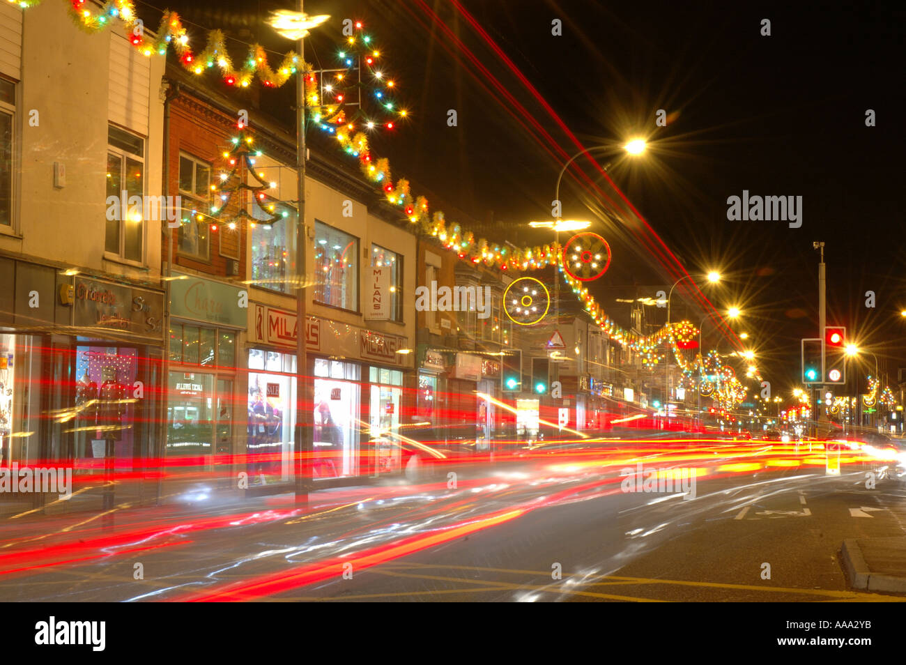 Diwali christmas lights, Belgrave Road, Leicester, England, UK Stock Photo
