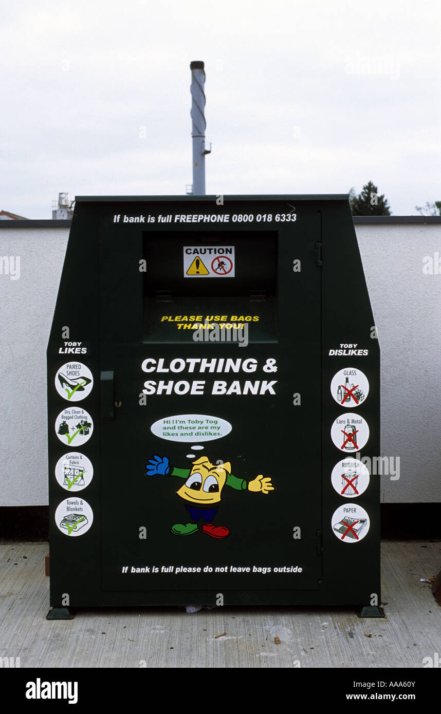 Clothing and shoe recycling bank Stock Photo Alamy