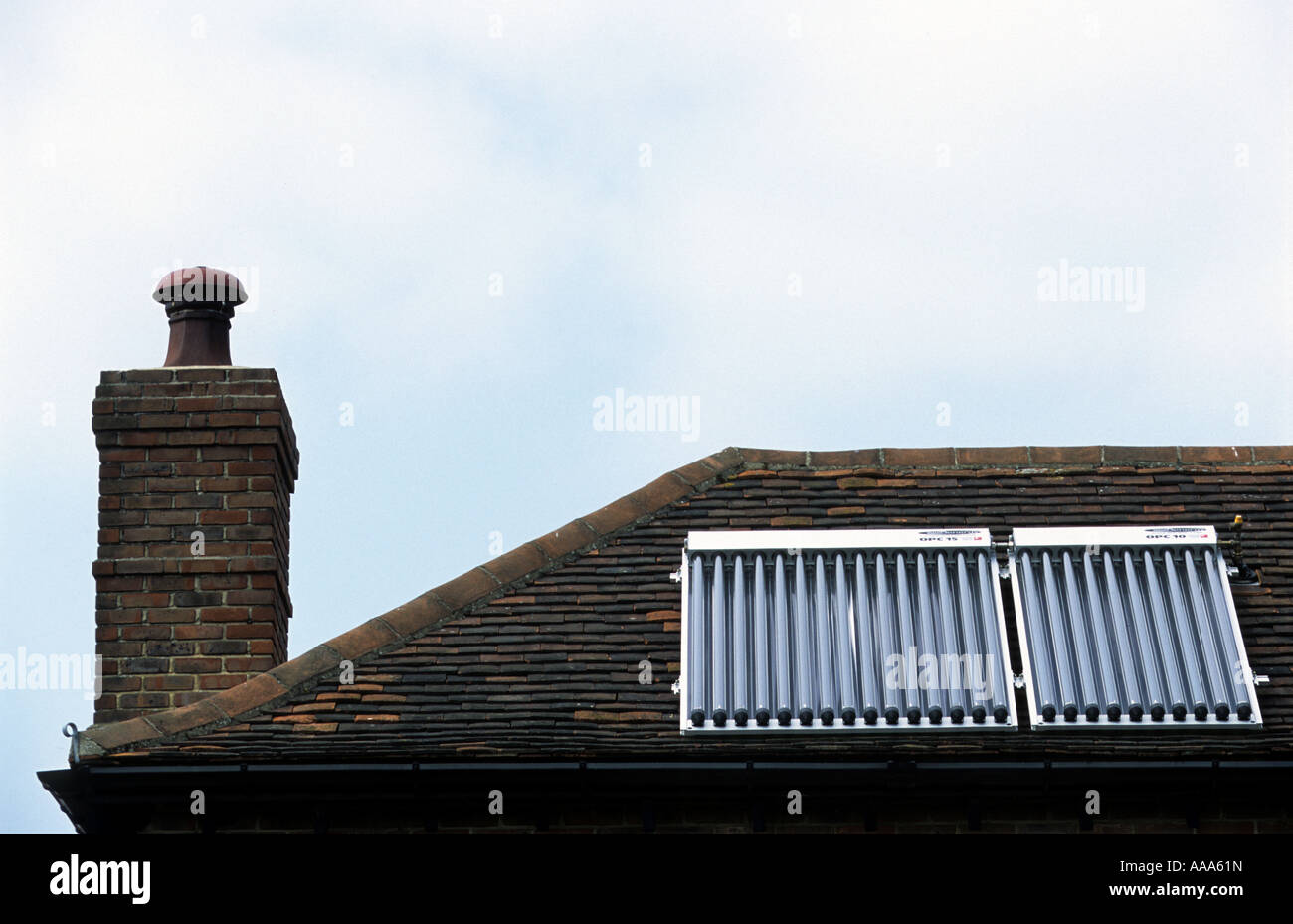 Solar thermal evacuated vacuum tubes supplying hot water to a