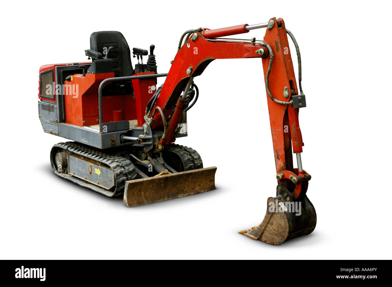 Red mini excavator Isolated over white cutout Stock Photo