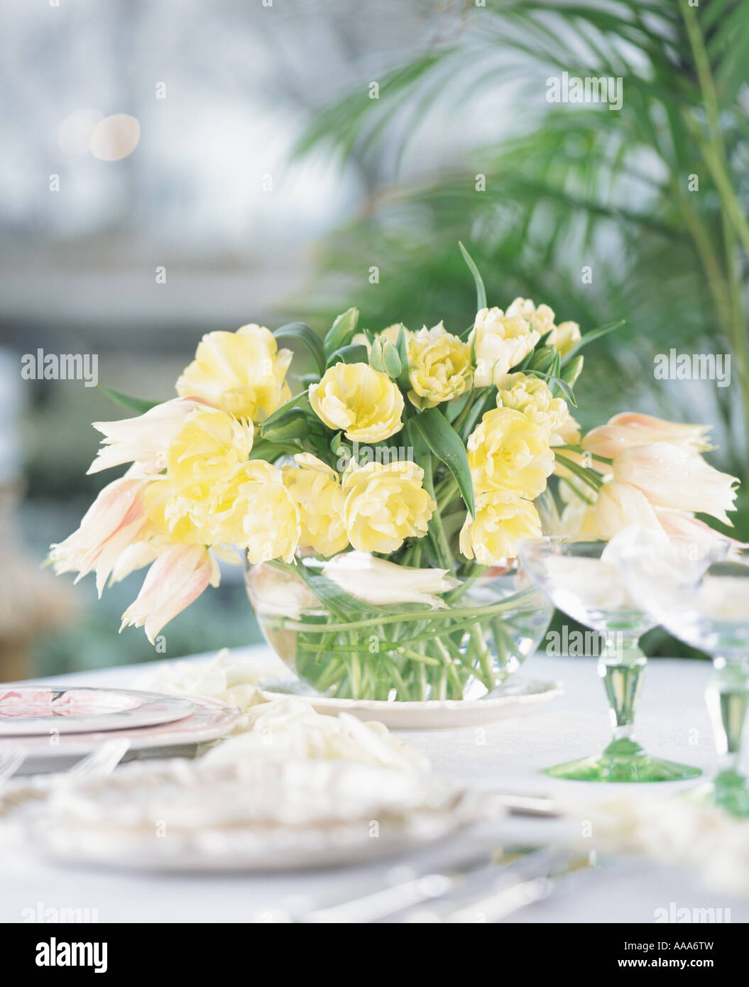flower vase on a dining table Stock Photo Alamy
