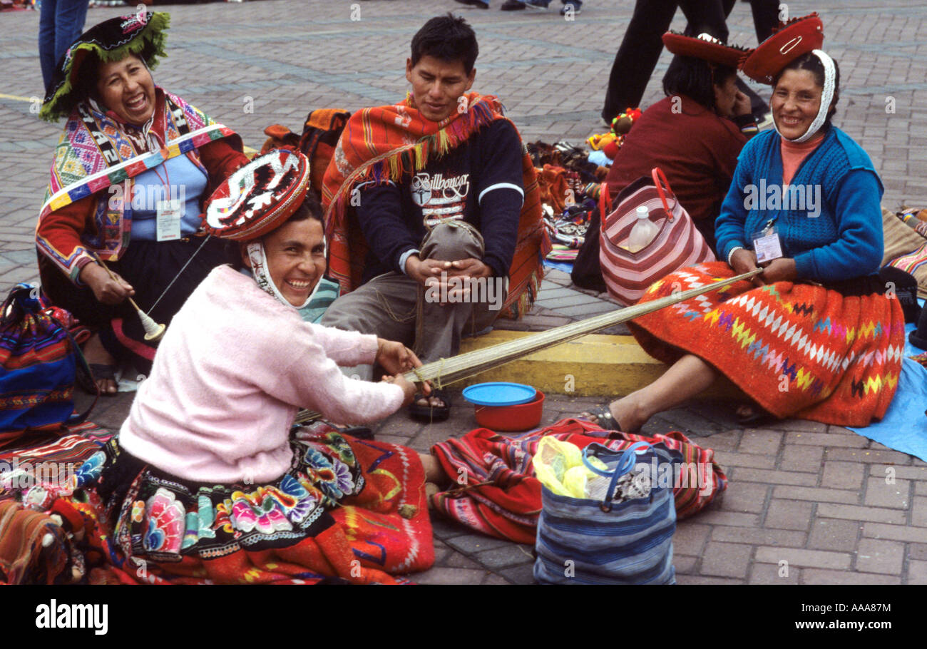 Traders from the countryside at a market in Miraflores, Lima, Peru. Stock Photo