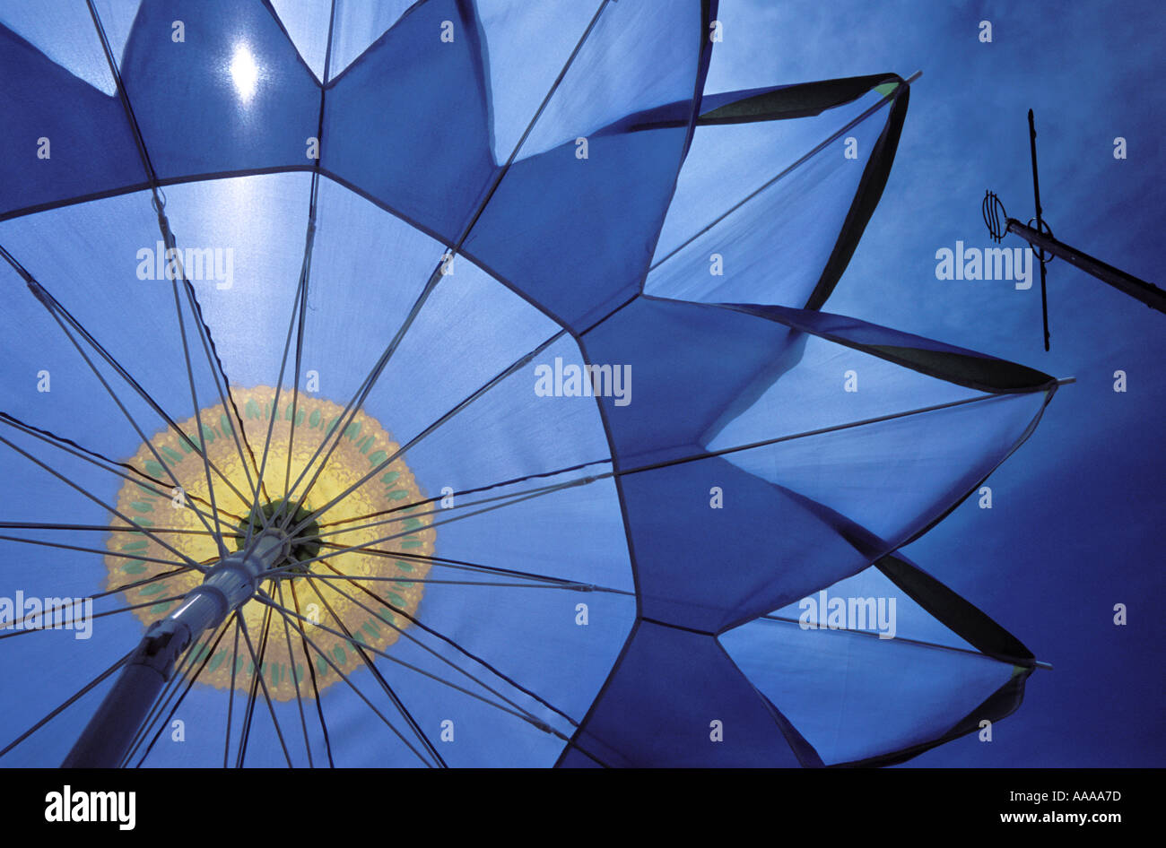 blue table umbrella at a restaurant Stock Photo Alamy