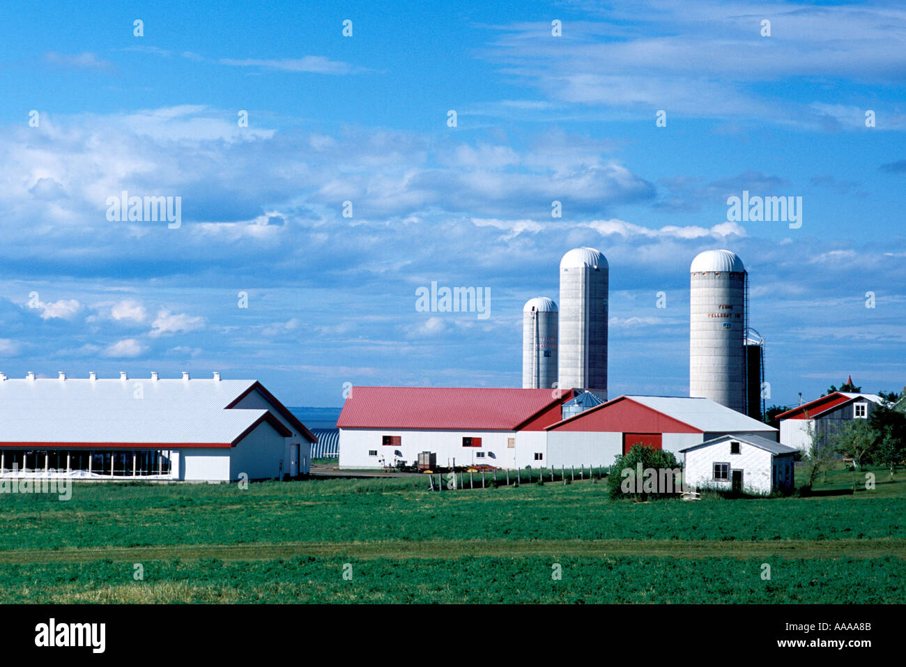 dairy farm and silo at sunset in Quebec Canada Stock Photo Alamy