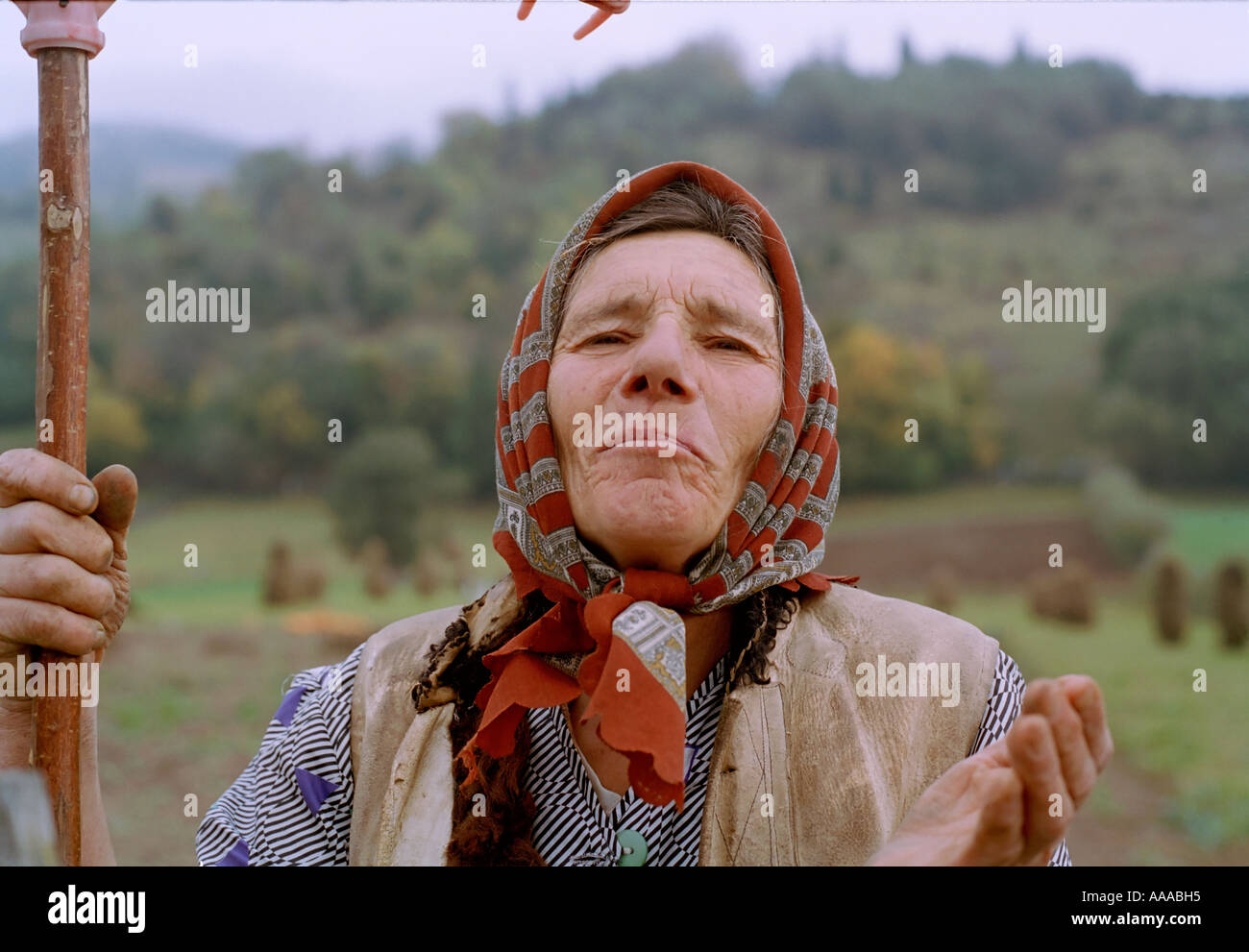 woman with rake Romania Stock Photo Alamy