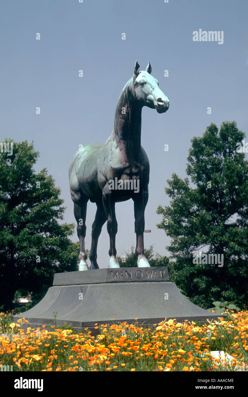 Man o War burial ground and statue at the Kentucky Horse Park in Lexington KY Stock Photo