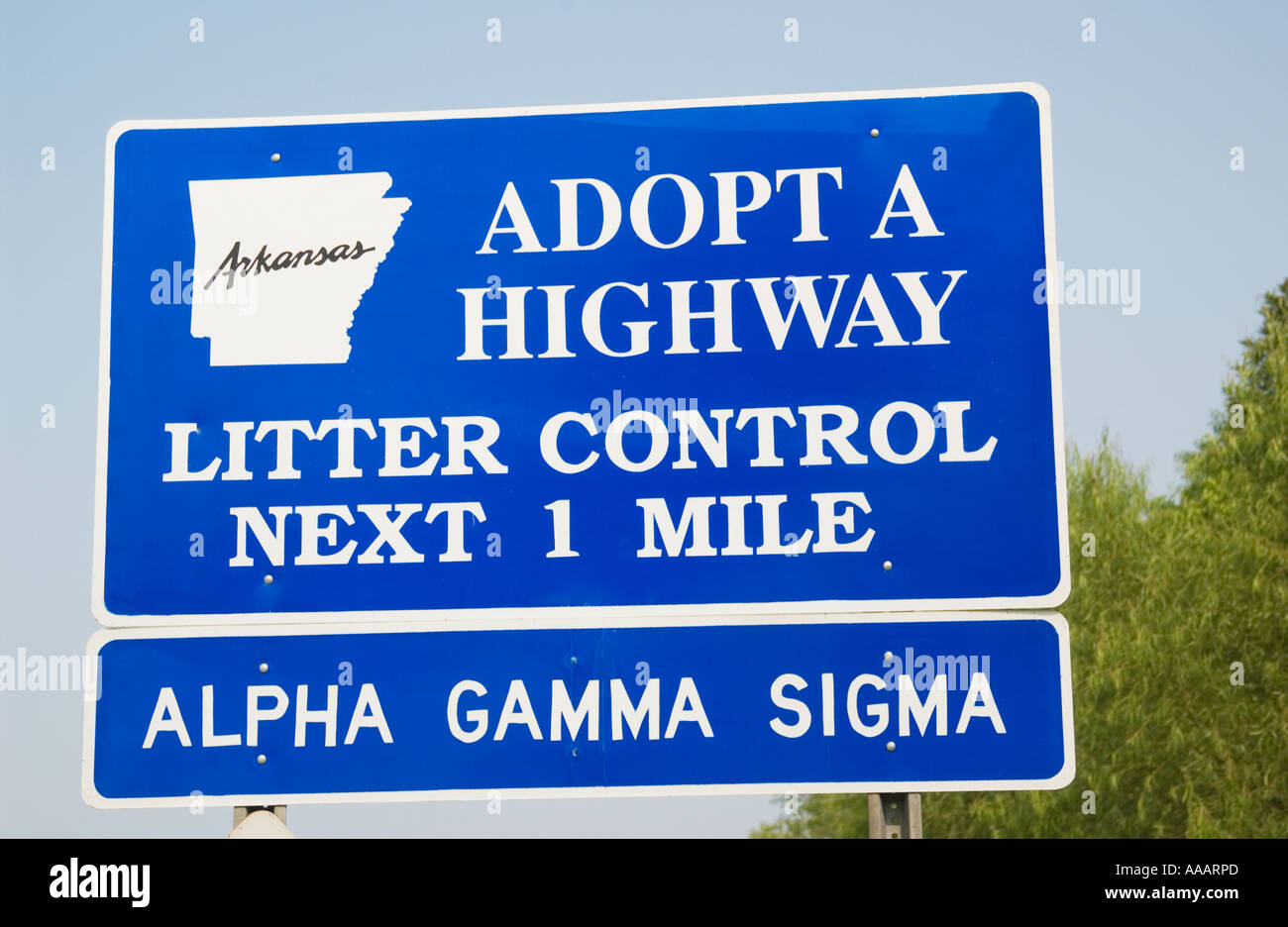 Arkansas Adopt a Highway Sign for Litter Control USA Stock Photo - Alamy