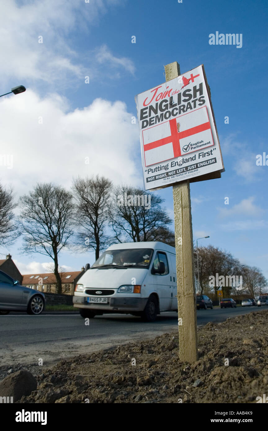 English Democrats party leaflet by a road side prior to the local elections in May 2006 Stock Photo