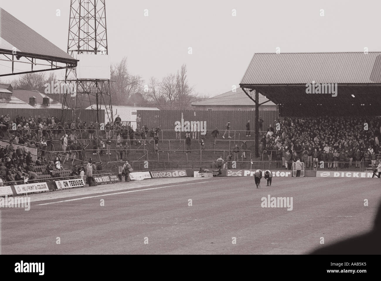 Sheltering from the rain before kick off, Boro v Grimsby, 21st January 1995. Stock Photo