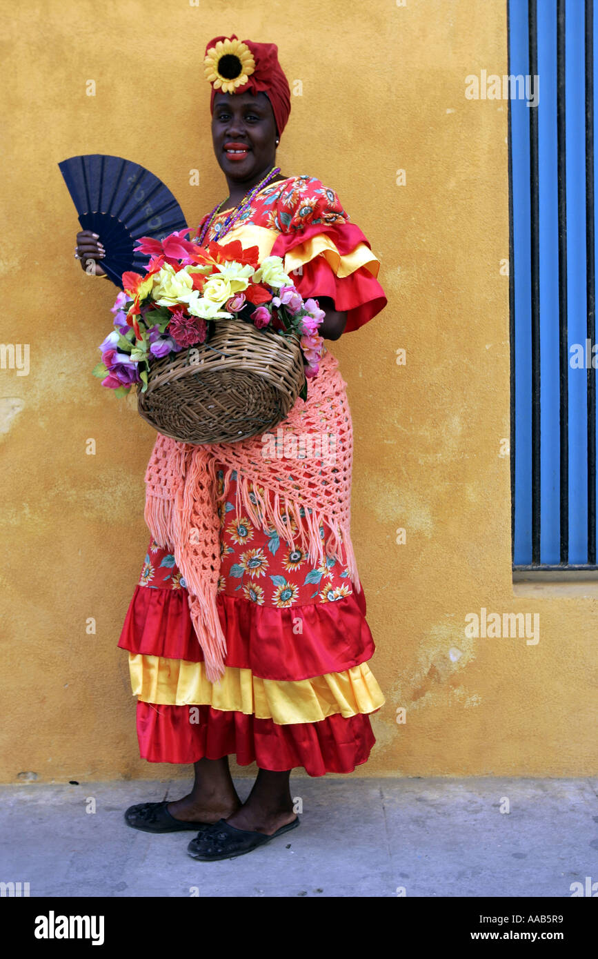 Woman Dressed in Traditional Costume / Colonial Dress, Havana (Habana),  Cuba Stock Photo - Alamy