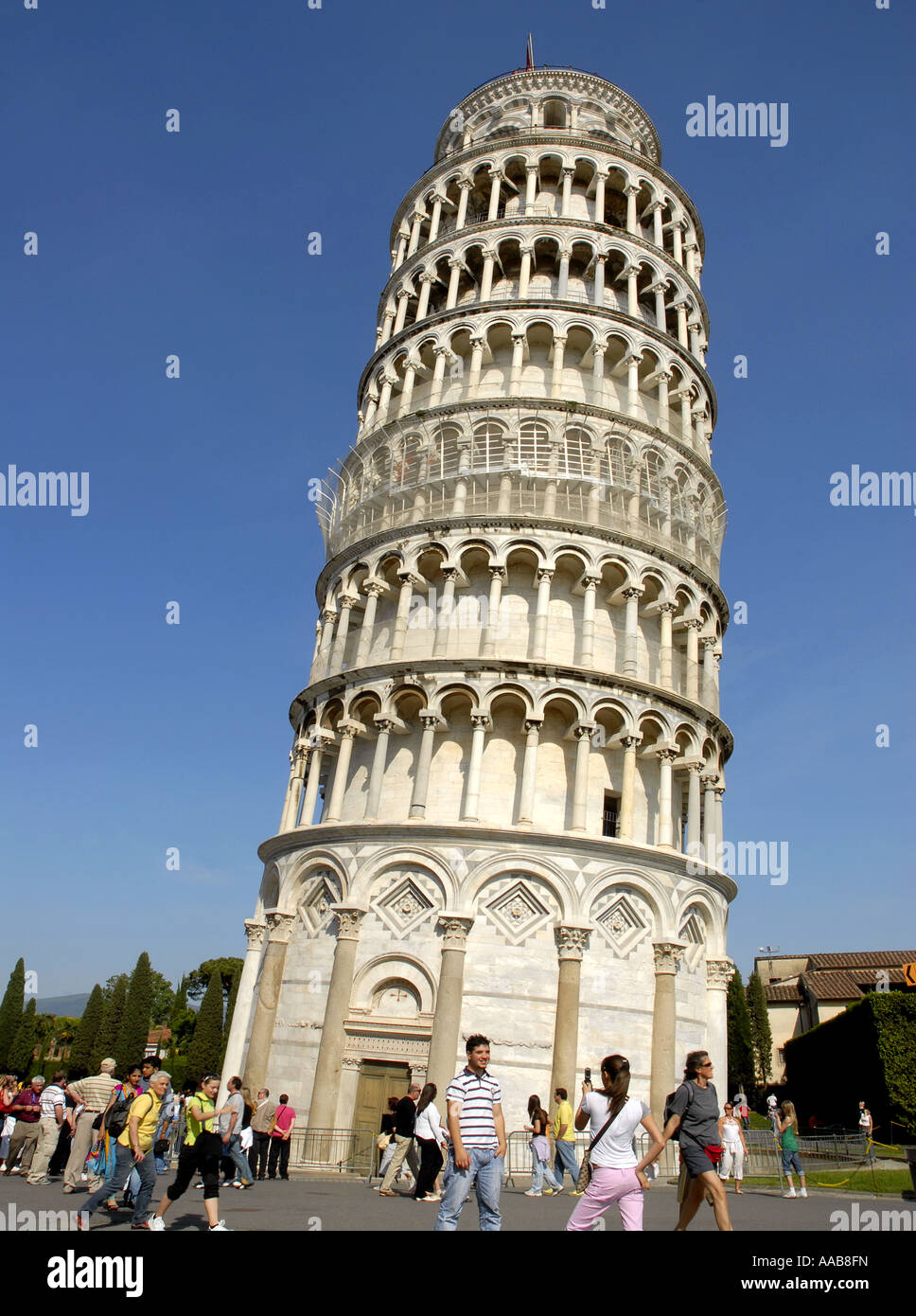 The Leaning Tower of Pisa. The 'Piazza dei Miracoli' undergoing restoration work. Tuscany, Italy. April 2007 Stock Photo