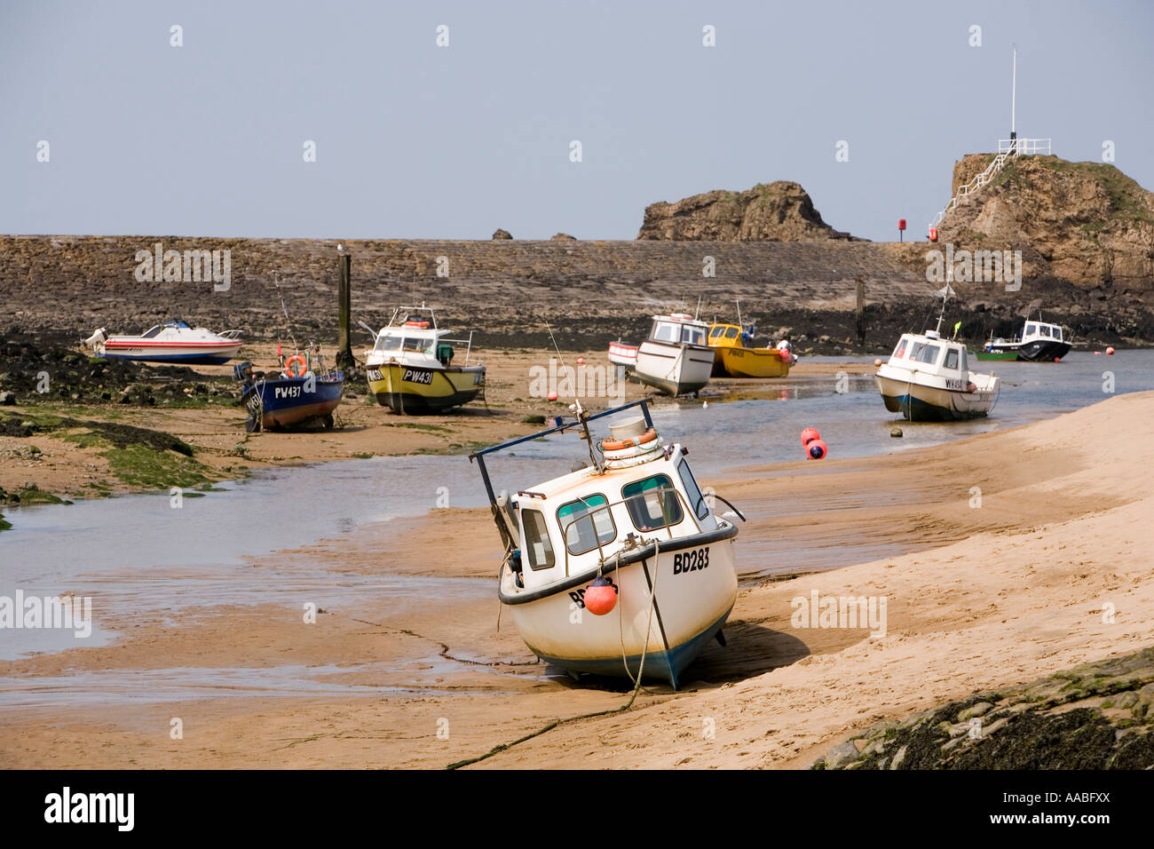 UK Cornwall Bude fishing boats in Bude Haven at low tide Stock Photo