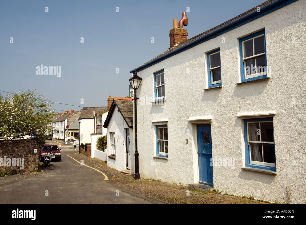 UK Cornwall Bude town centre King Street Fishermens cottages owned by