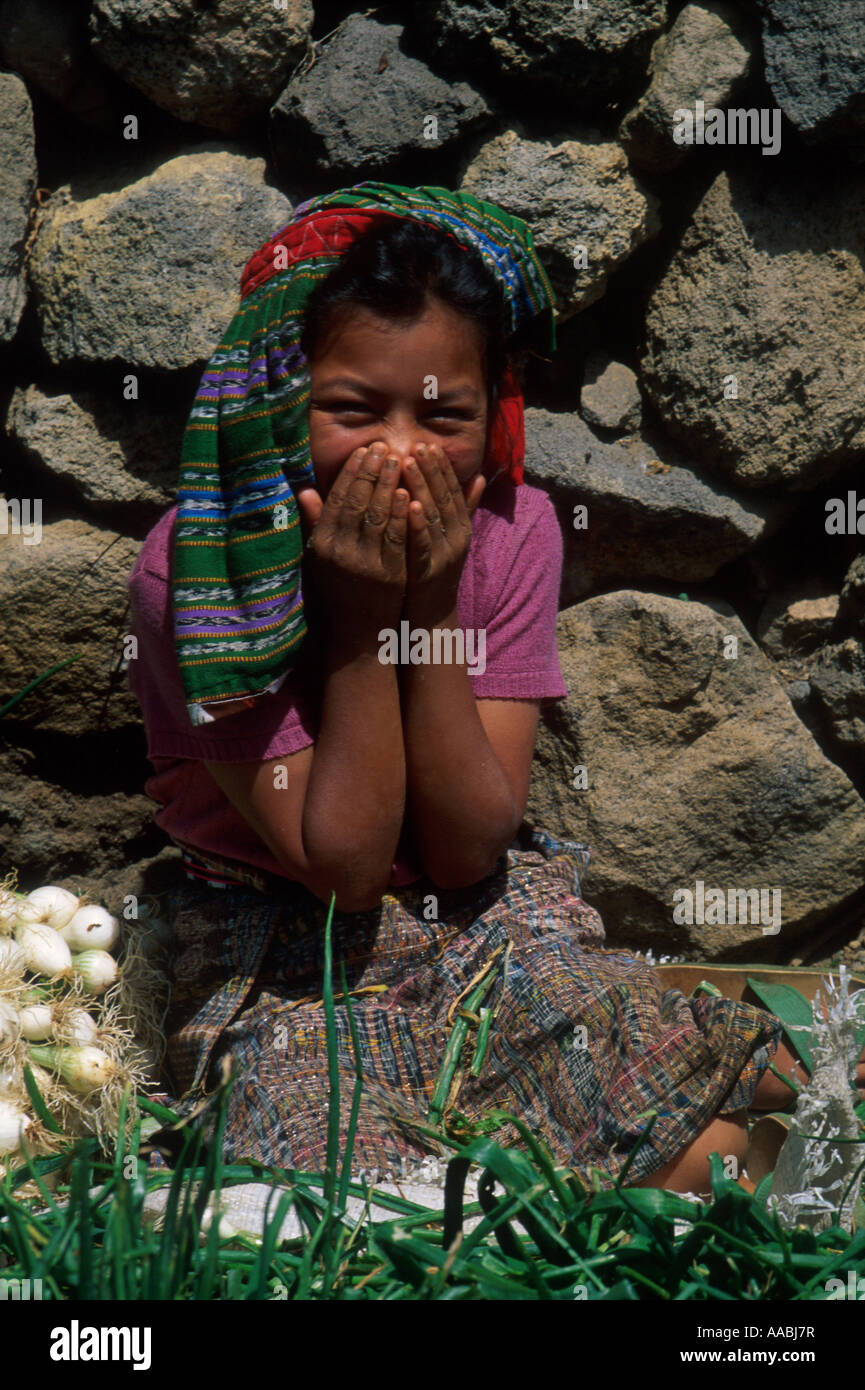 A young girl laughing in San Pedro La Laguna Guatemala Stock Photo