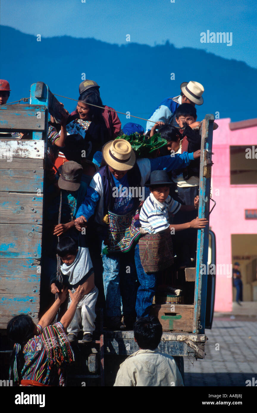 People getting out of the pickup to go to the market at Nebaj Guatemala Stock Photo