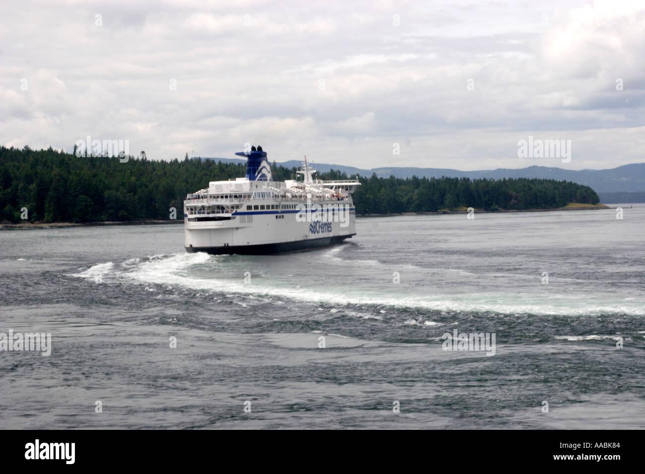 BC Ferry makes a turn heading to Victoria BC Stock Photo