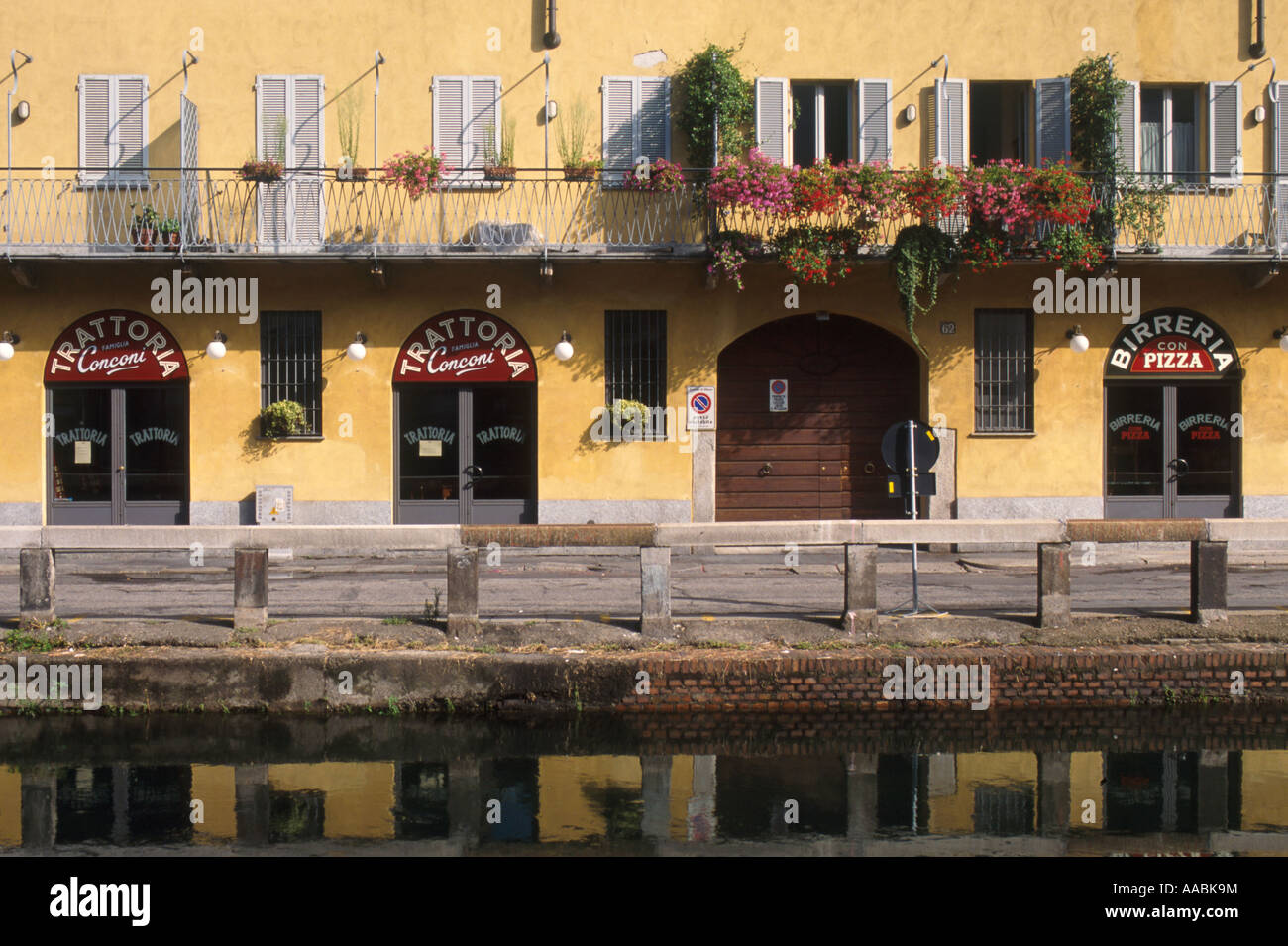 Restaurant and pub at Naviglio Grande Canal Milan Italy Stock Photo