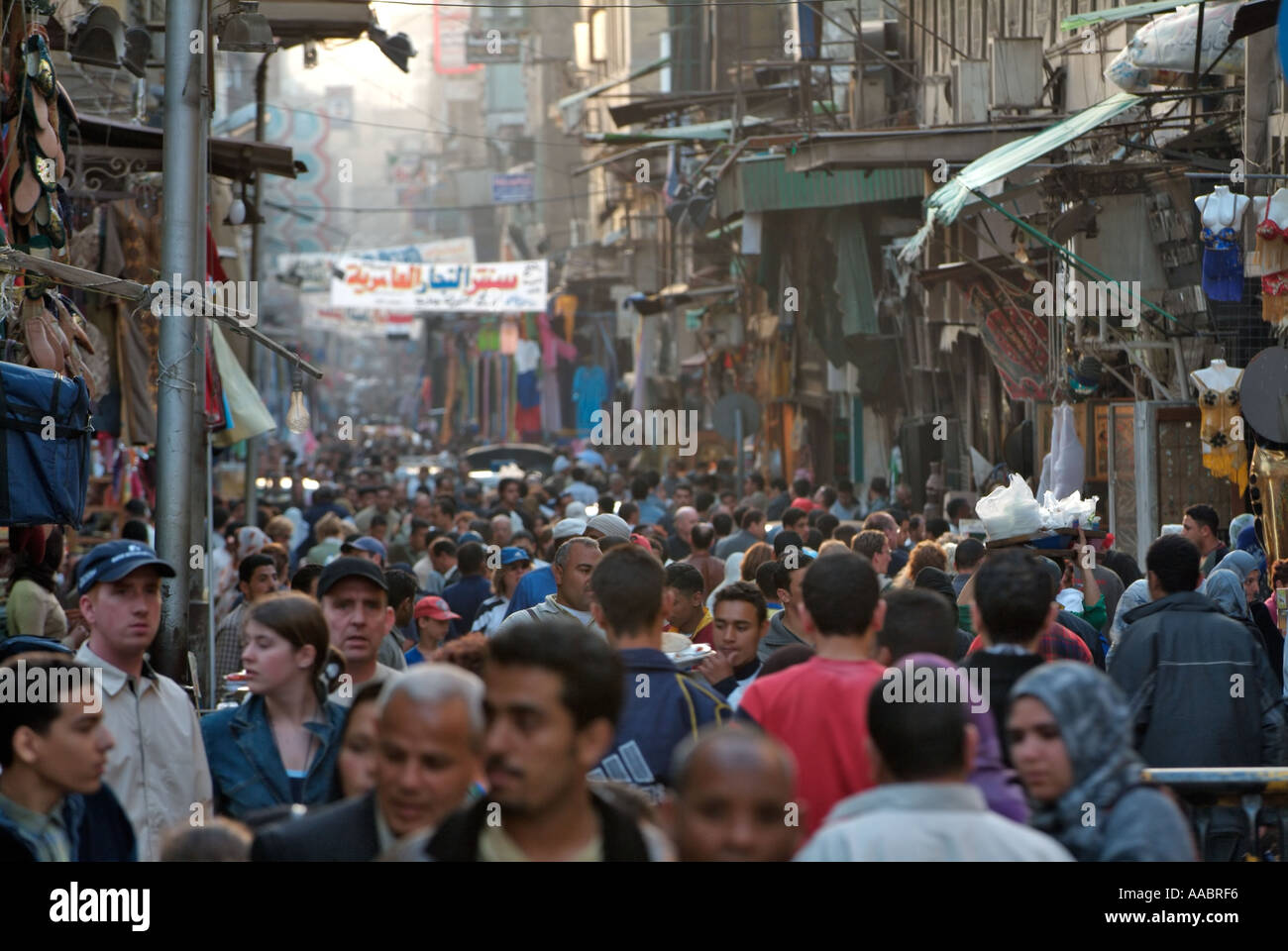 Busy streets around Khan al-Khalili, (Muski Street), Cairo, Egypt Stock Photo
