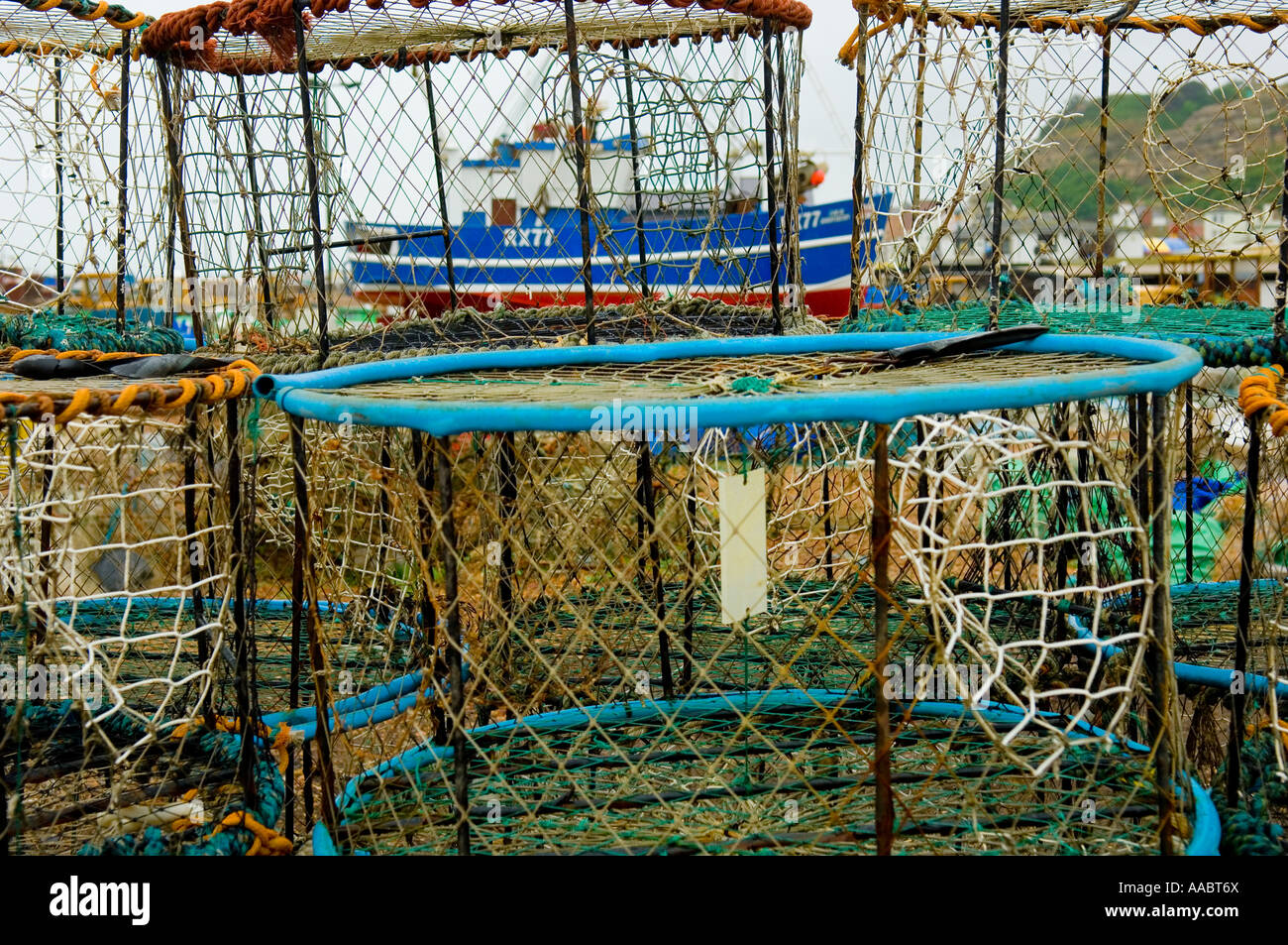 Fishing gear and creels onthe Stade, Hastings, West Sussex, England