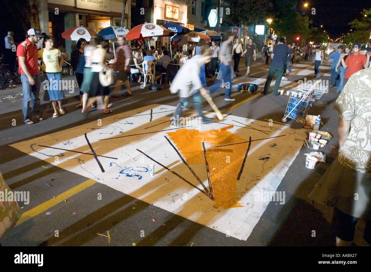 Night street painting during Nuit Blanche festival on Mont Royal street