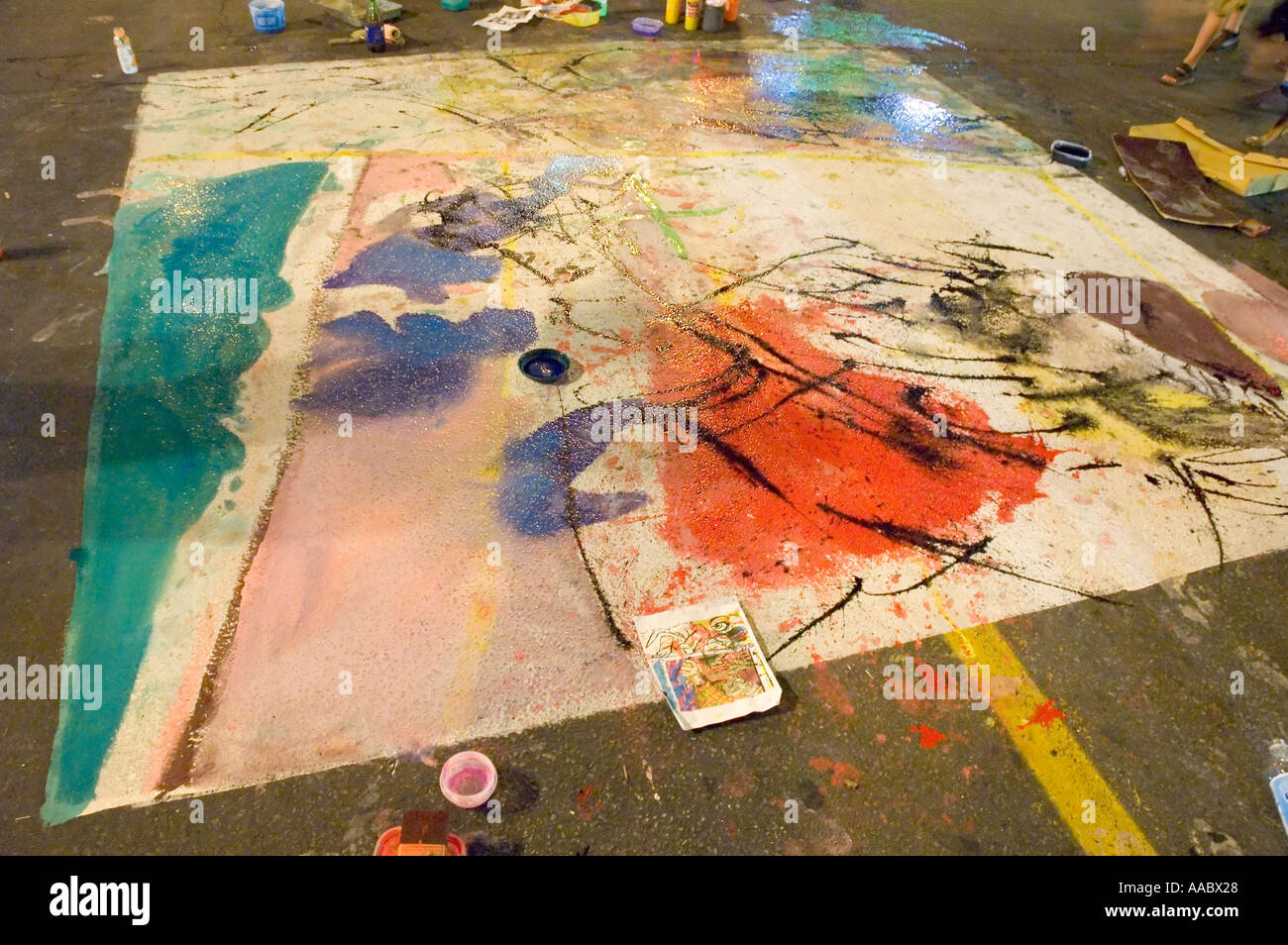 Night street painting during Nuit Blanche festival on Mont Royal street