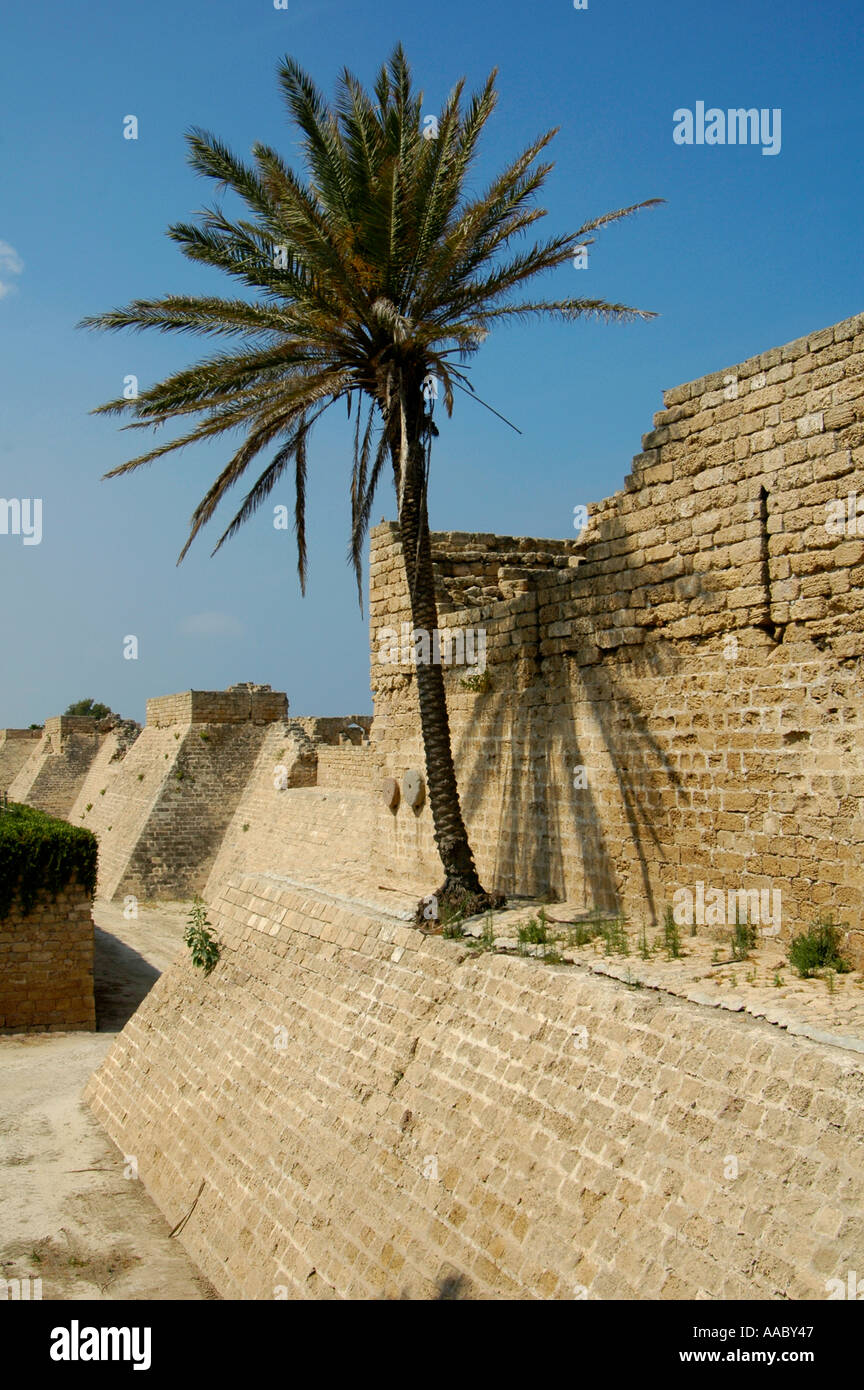 Ancient crusader walls at Caesarea National Park in Israel Stock Photo