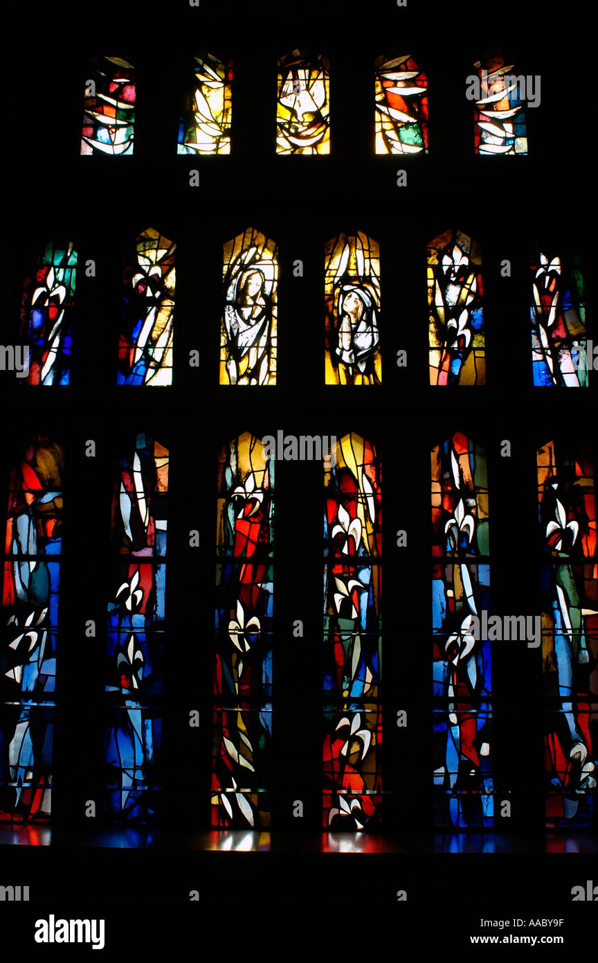 Stained glass with many narrative scenes inside the Church of the ...