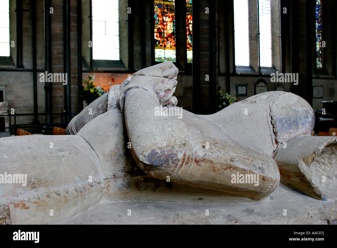 Effigy of a 13th century knight in Purbeck marble inside Salisbuy Cathedral Wiltshire Stock Photo