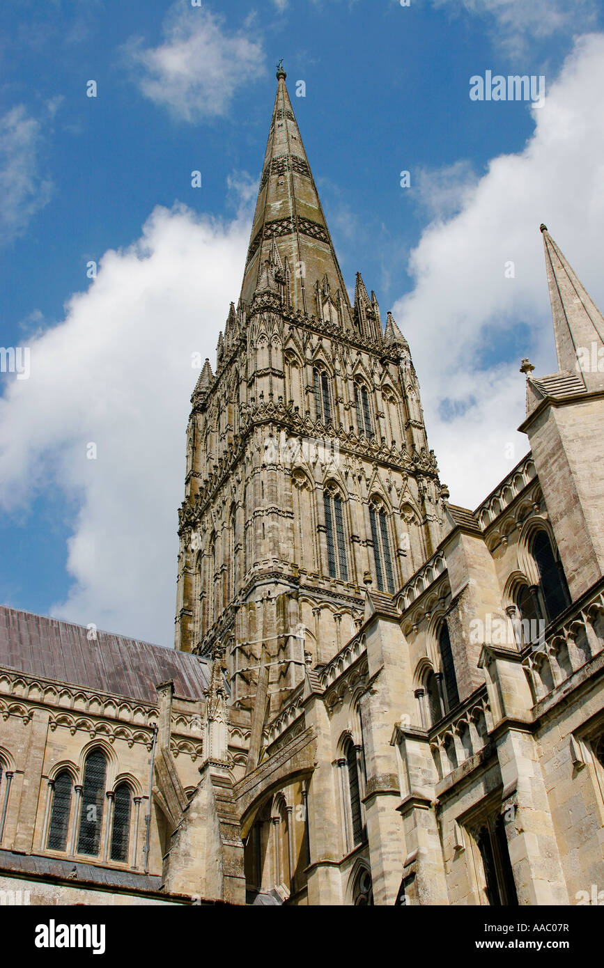 The spire of Salisbuy Cathedral the tallest in the UK Wilshire England Stock Photo
