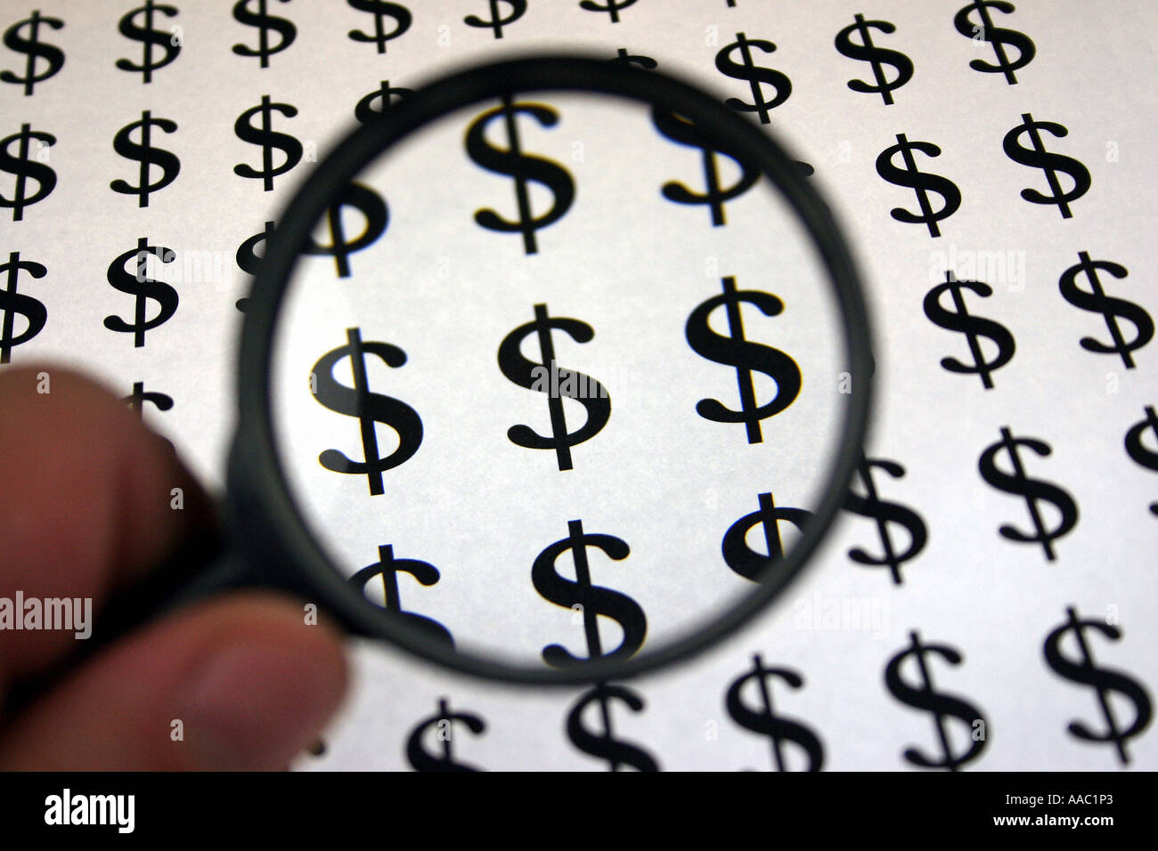 Dollar under the magnifying glass Stock Photo Alamy