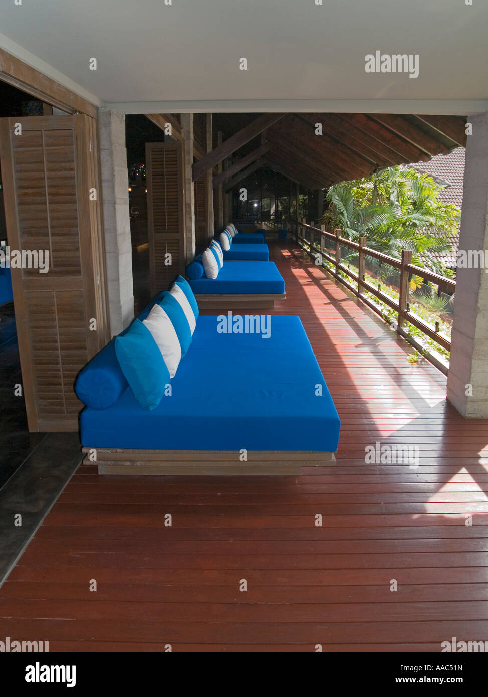 sofas on the deck nice interior design at Phuket resort Thailand Stock Photo