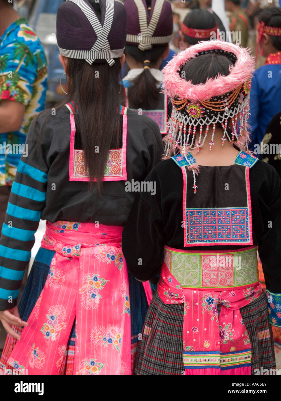 rear view of traditional Hmong clothing Luang Prabang Laos Stock Photo