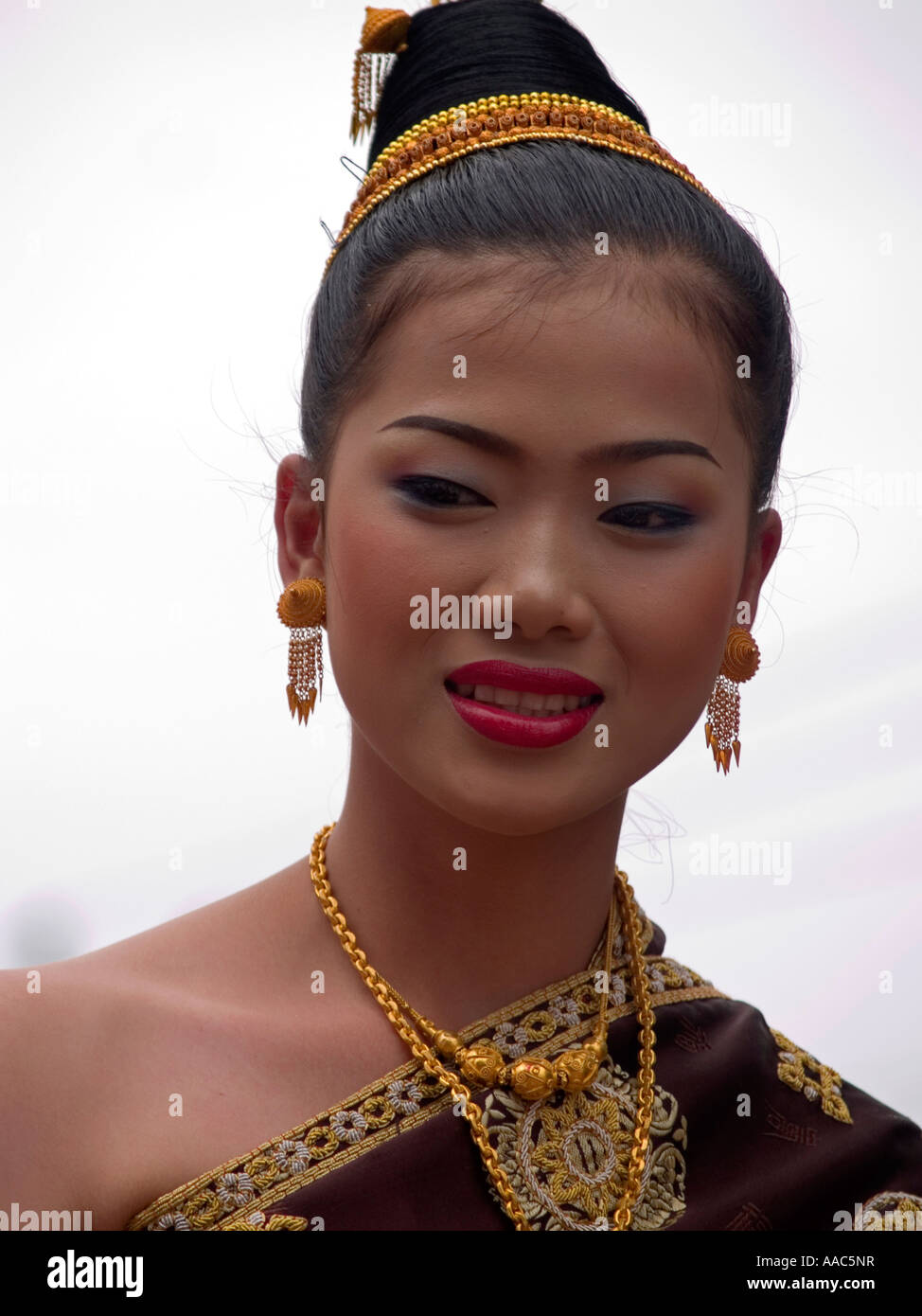 Lao beauty winner of a pageant at the Songkran New Year s Festival Luang Prabang Stock Photo