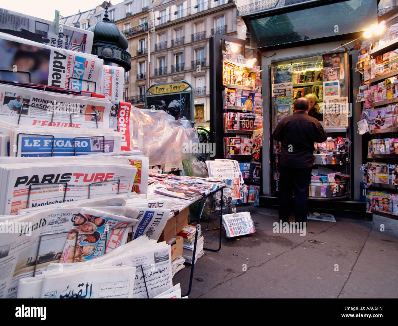 Newspaper stand newsstand kiosk on Place de Clichy Montmartre Paris France Stock Photo