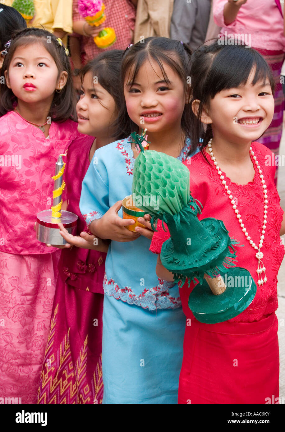 four smiling girls Poi Sang Long Festival Thailand Stock Photo