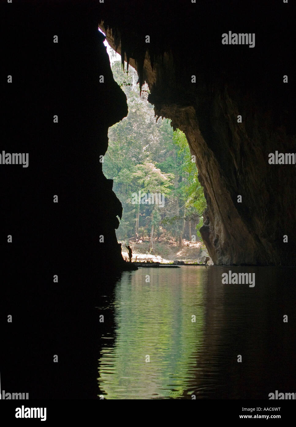 looking out of Tham Lot Cave Soppong Thailand Stock Photo