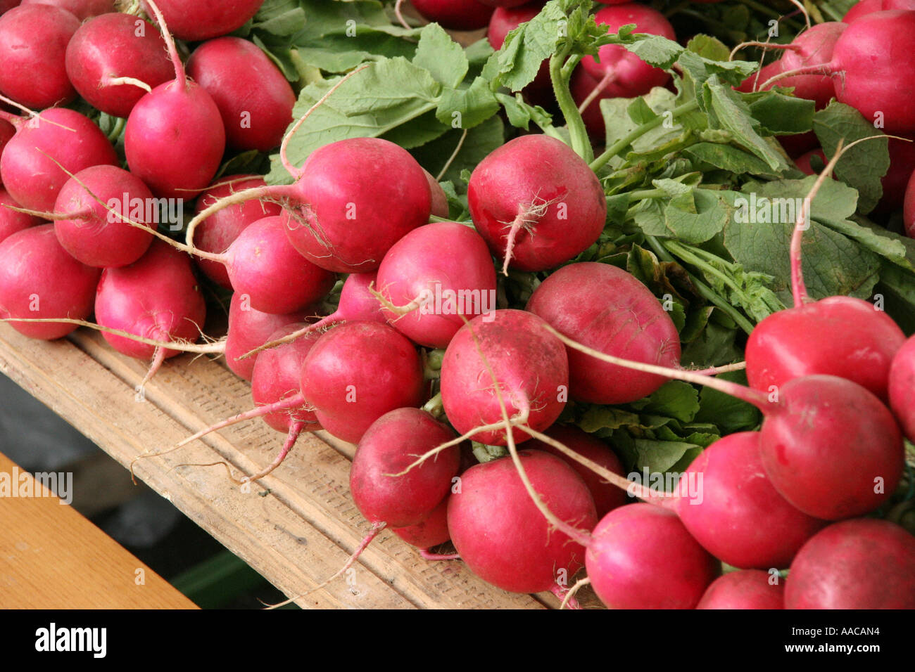 radish at a market stall Stock Photo