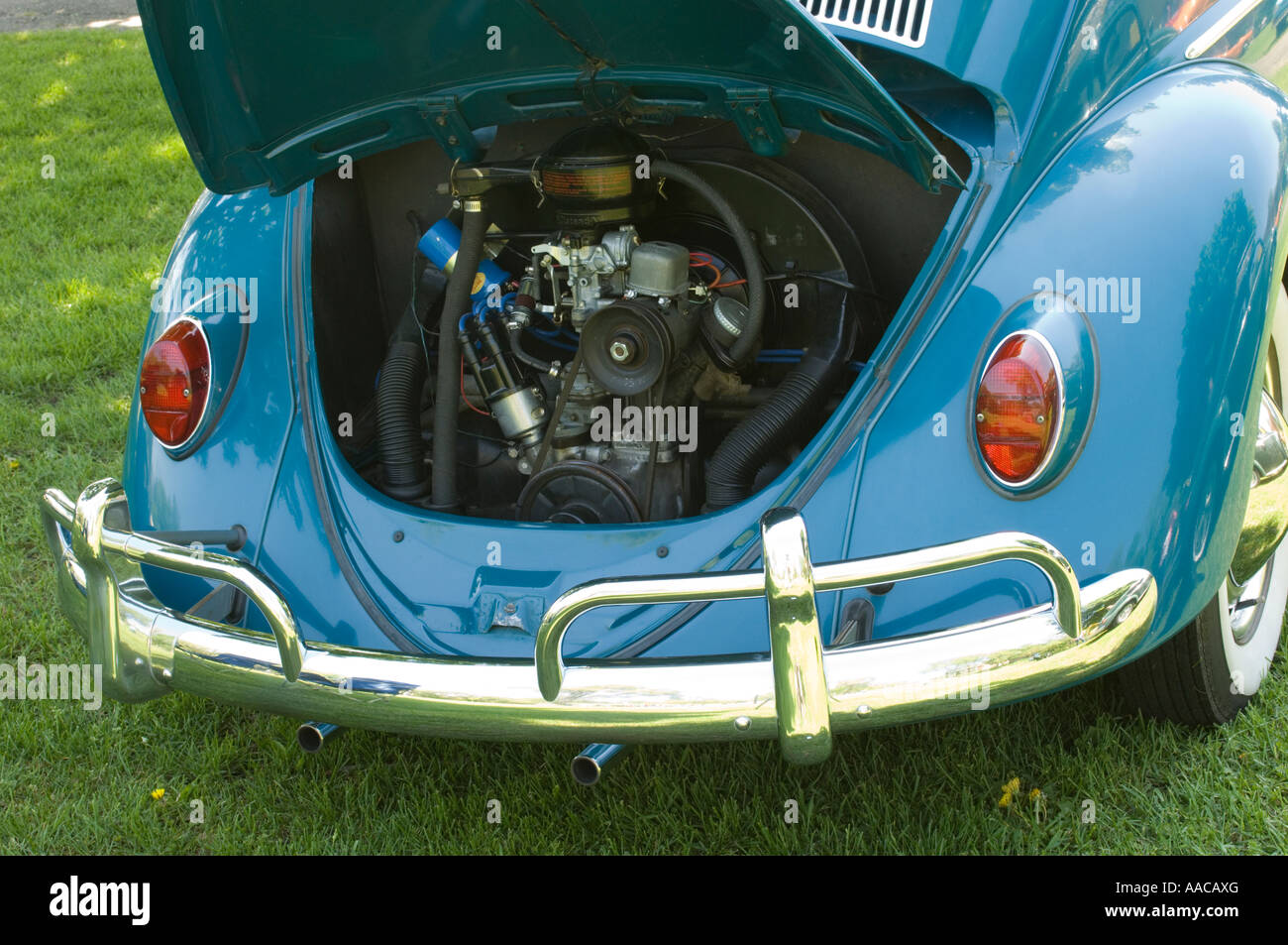Vintage Volkswagen Beetle with engine visible Stock Photo