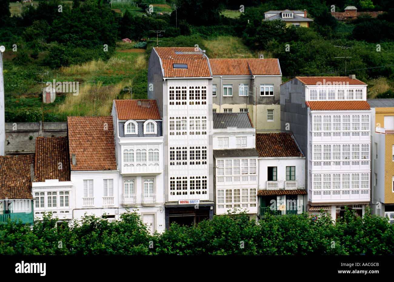 Typical galician houses use a lot of frontal glass, Cedeira, Galicia