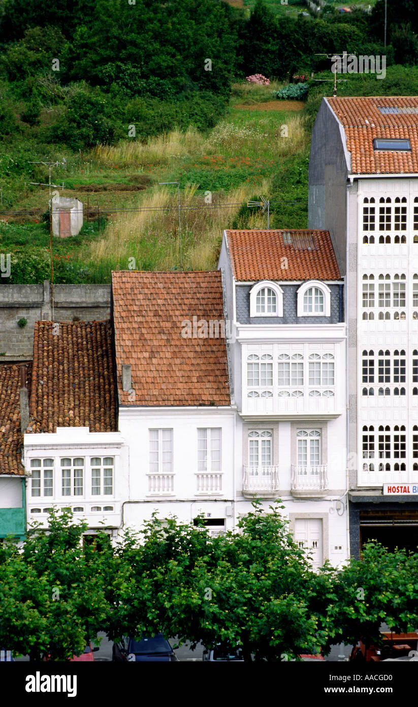 Typical galician houses use a lot of frontal glass, Cedeira, Galicia