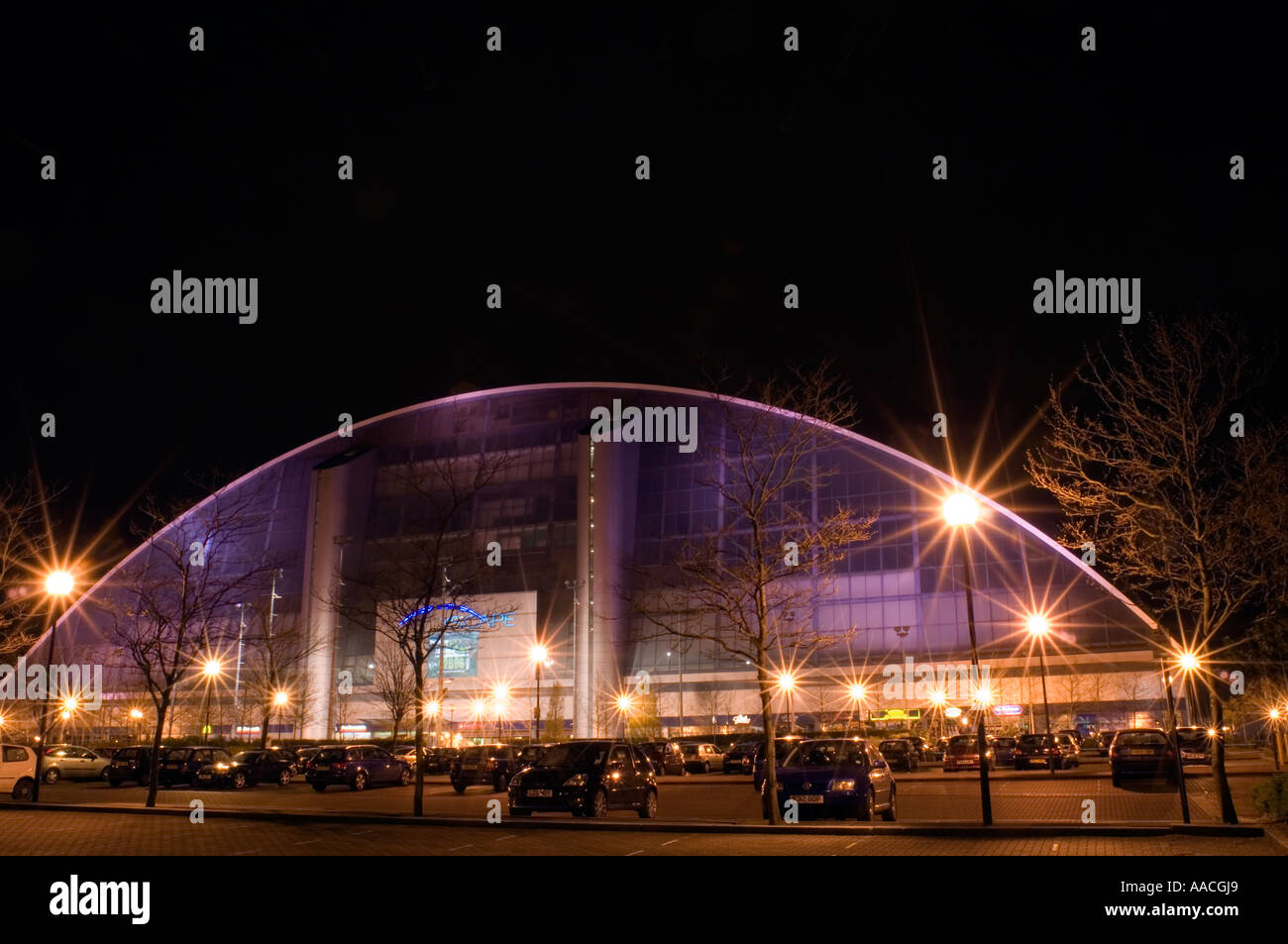 The xscape building pictured at night in central milton keynes hires