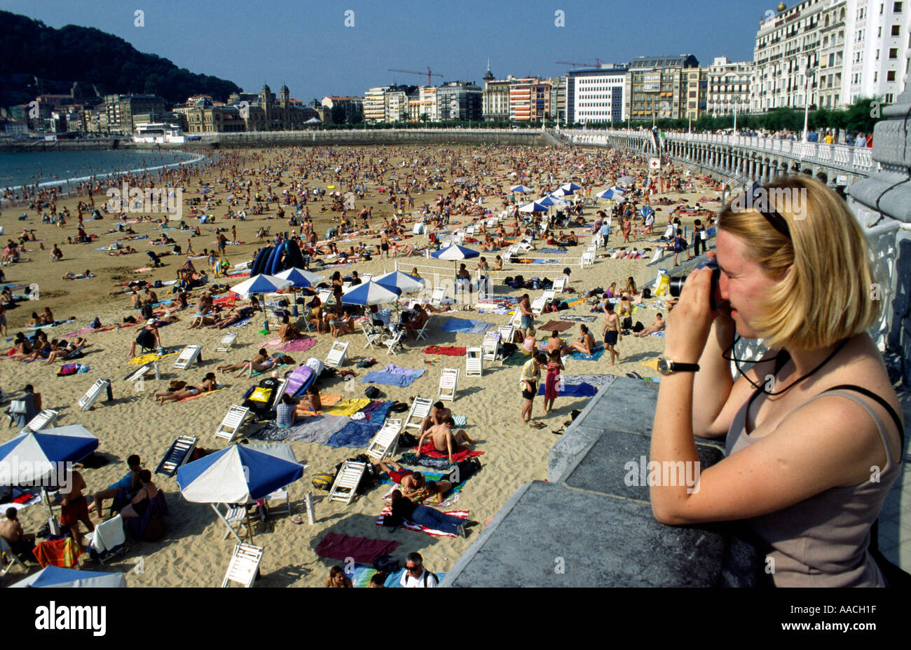 City beach (Playa de la Concha), San Sebastian, Pais Vasco, Spain Stock Photo