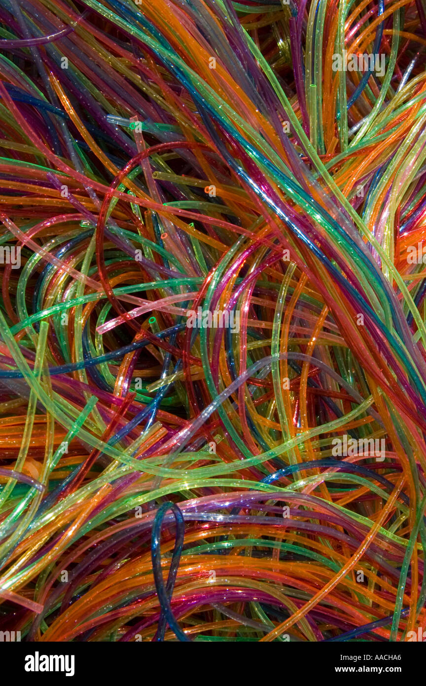 Brightly coloured SCOUBIDOU plastic strings used by children and craft  enthusiasts. By knotting make; bracelets, keychains, necklaces and more  Stock Photo - Alamy