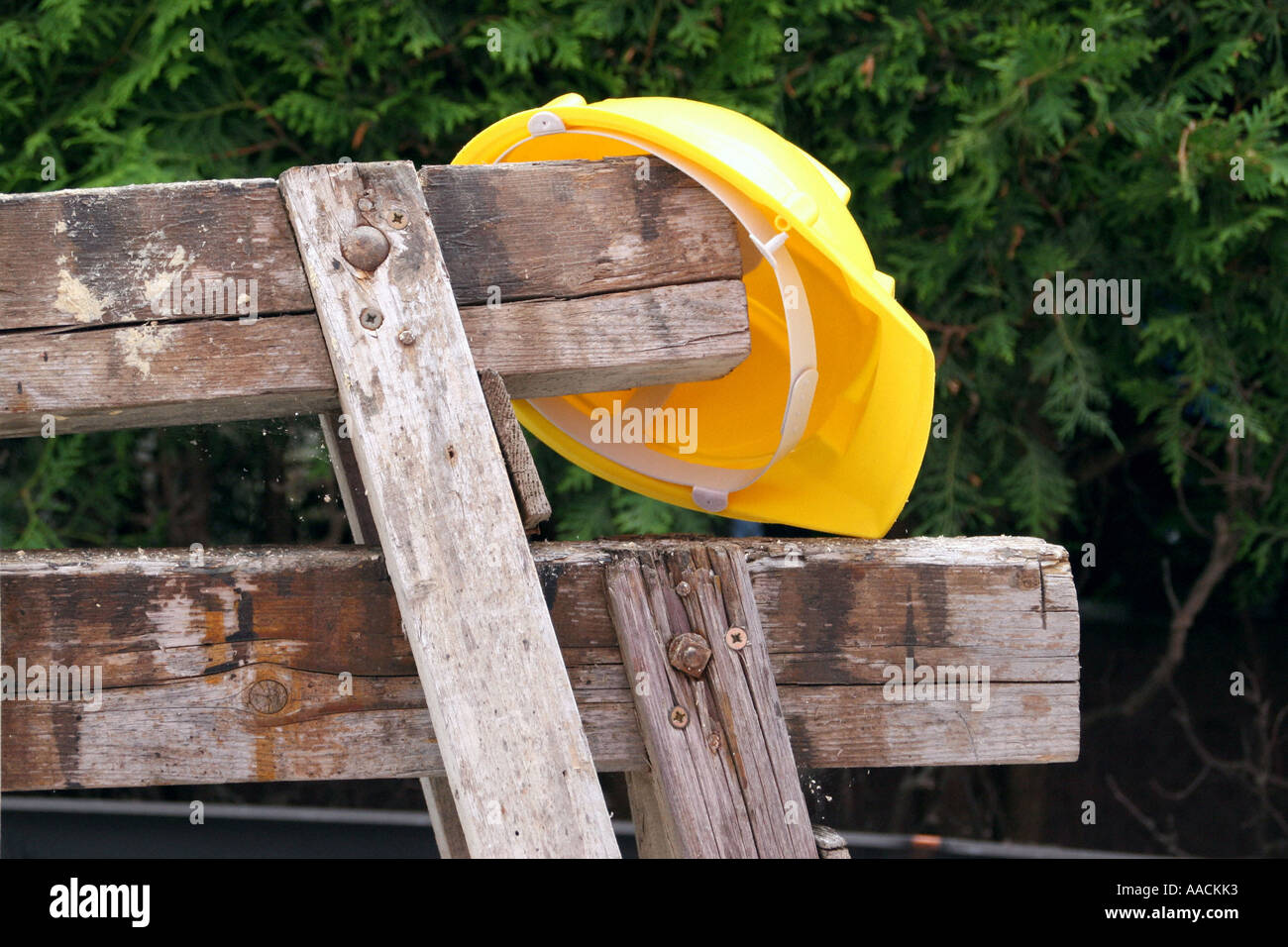 Helmet at a building site Stock Photo