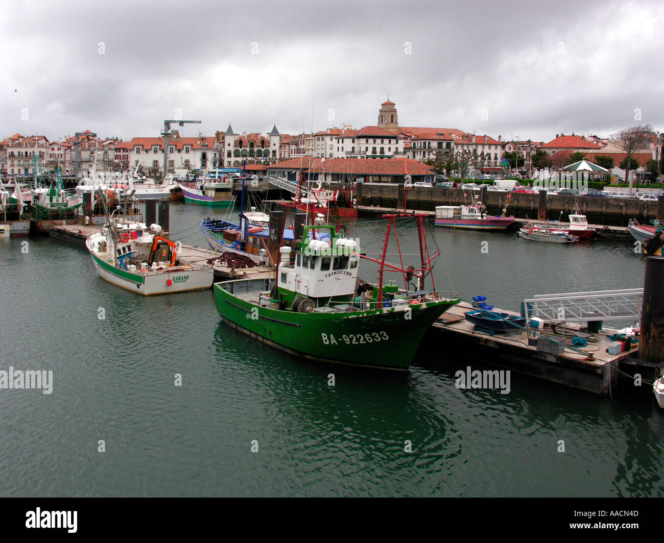 fishing cutter at the fishing port at a rainy day in St Jean de Luz and in Ciboure Pyrenees Atlantiques France Stock Photo