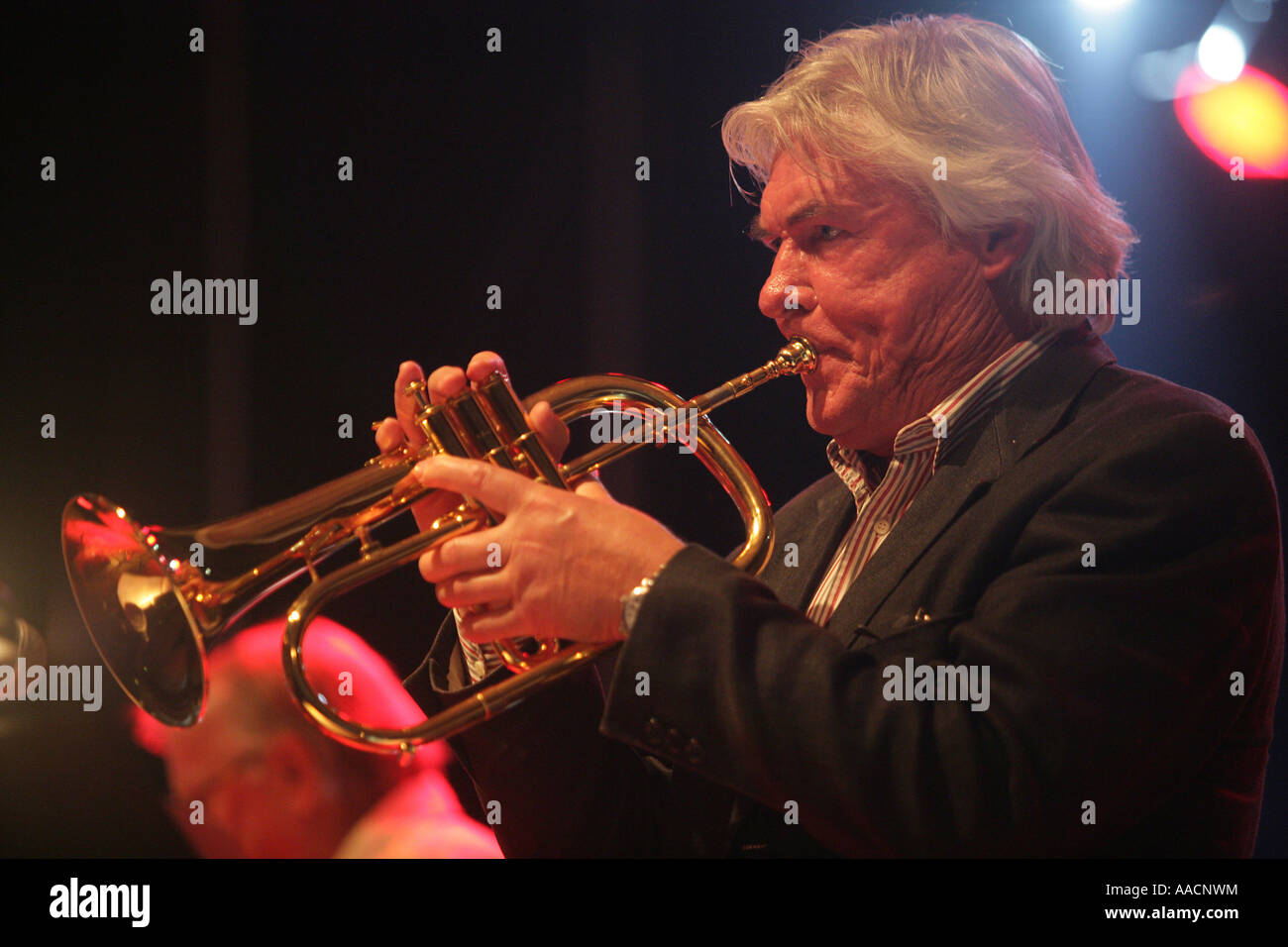 Manfred Schoof with his Jazztrumpet Stock Photo