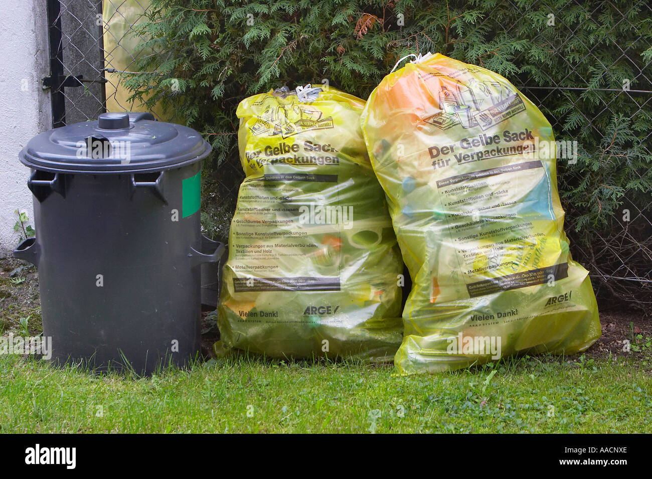 Plastic collection in Austria with the yellow bag Stock Photo
