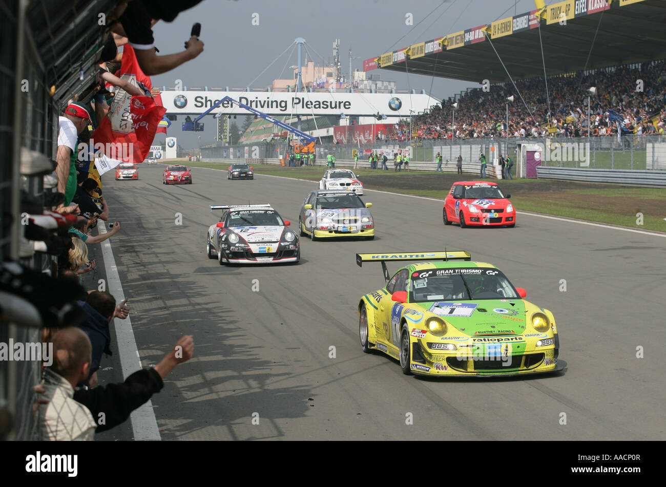 Day-long car racing at the Nuerburgring, Adenau, Rhineland-Palatinate Germany Stock Photo