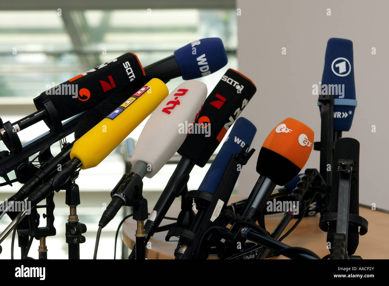 Microphones from german tv channels Stock Photo